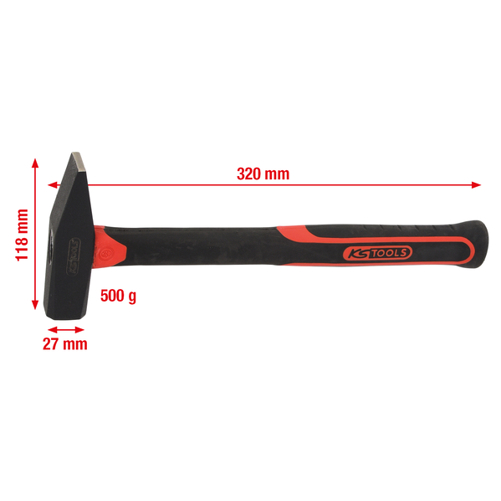 Schlosserhammer 500 g mit Fiberglasstiel nach DIN 1041 | geschmiedet