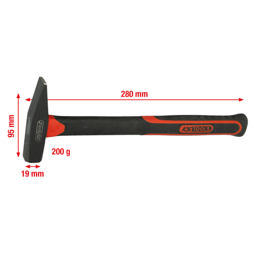 Schlosserhammer 200 g mit Fiberglasstiel nach DIN 1041, geschmiedet
