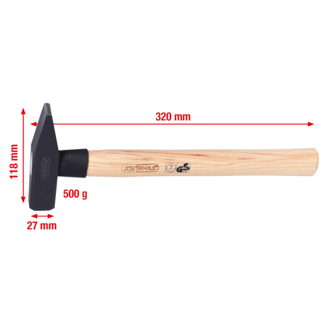 Schlosserhammer mit Hickorystiel | 500g | DIN 1041