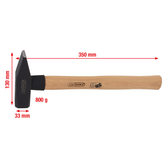 Schlosserhammer mit Hickorystiel 800 g nach DIN 1041 – geschmiedet, induktiv gehärtet