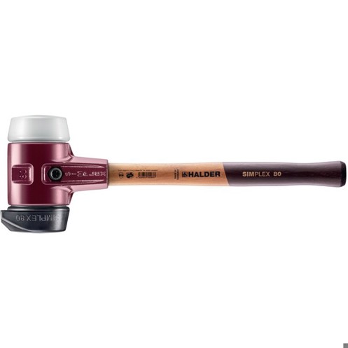 SIMPLEX-Schonhammer mit Standfuß | Gummikomposition / Superplastik | Temperguss-Gehäuse | Holzstiel | D=80 mm | 3027.280
