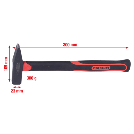 Schlosserhammer 300 g mit Fiberglasstiel nach DIN 1041 – geschmiedet, gehärtet