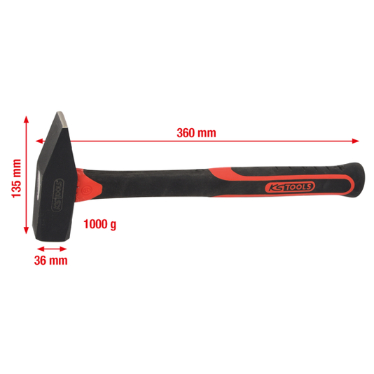 Schlosserhammer 1000 g nach DIN 1041 mit Fiberglasstiel